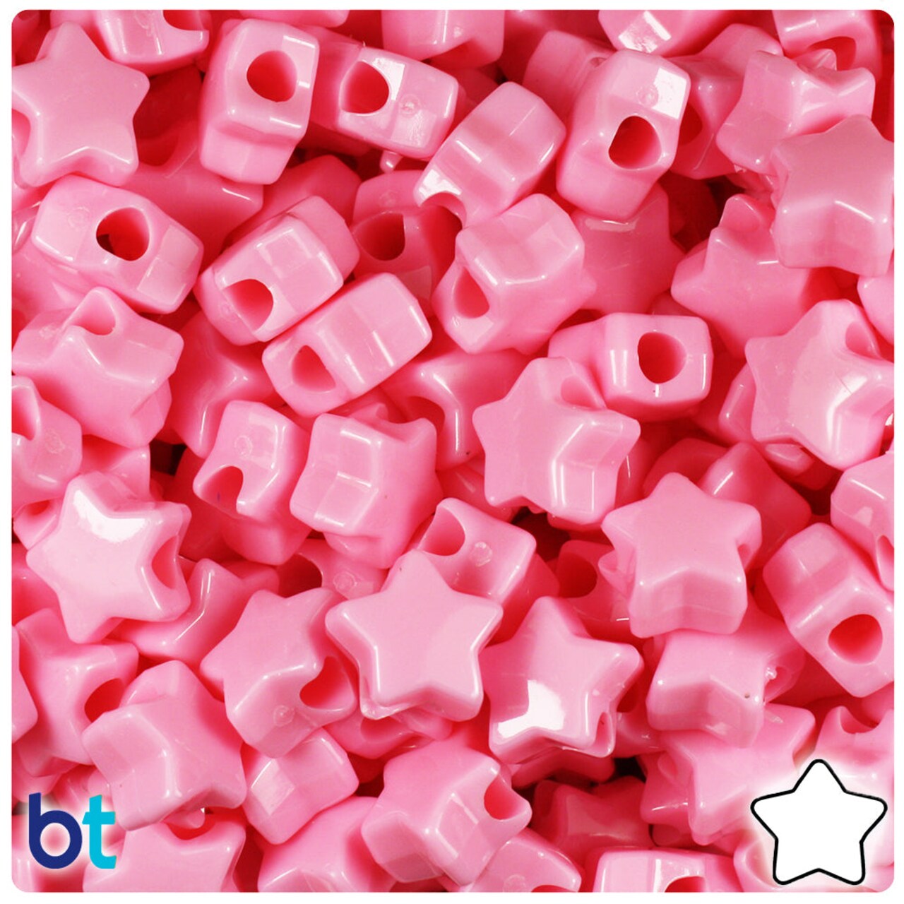 BeadTin Baby Pink Opaque 13mm Star Plastic Pony Beads (250pcs)